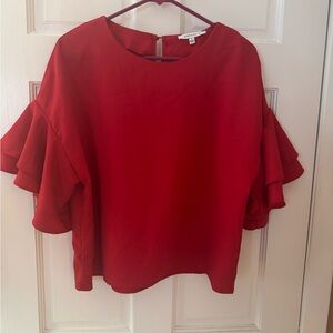 Purple Snow Vibrant Red Blouse with Ruffle Sleeves